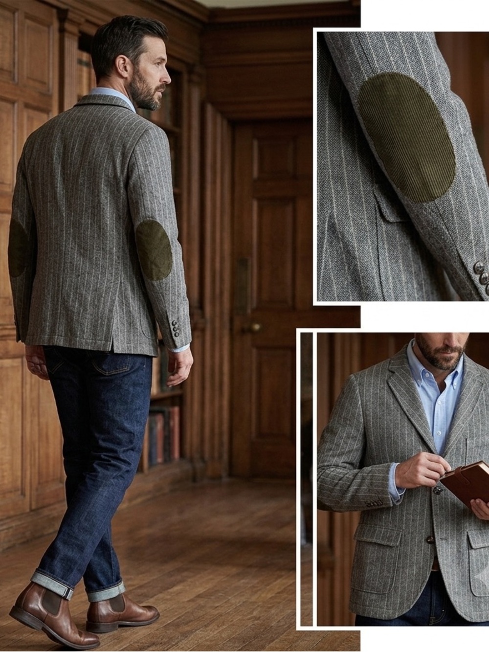Classic Gray Pinstripe 100% USA made 100% Cotton Blazer - Red Herring 42s Slim